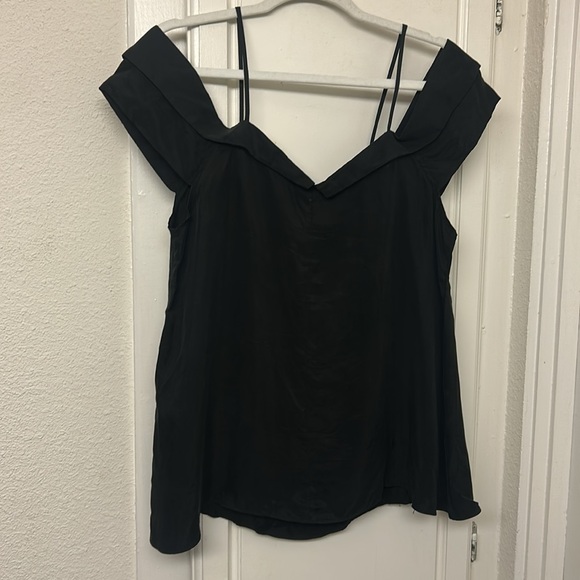 Paper Crown Black Top Off Shoulder Peasant Soft Size Medium Strappy Loose Fit - Picture 7 of 7